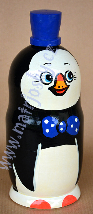 Matrjoška rodina Tučňák v modrém klobouku velký