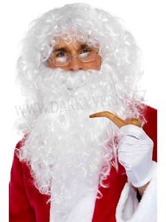 Paruka Mikuláš s vousy, brýle, dýmka