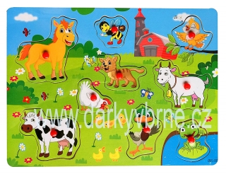 Puzzle vkládací dřevěné s úchyty Farma